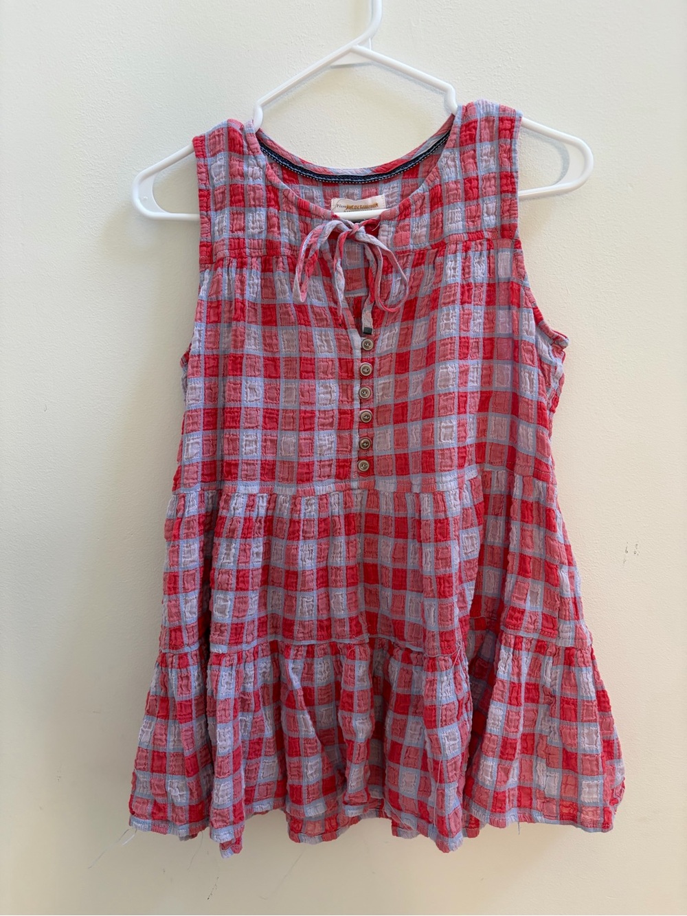 Pilcro Red & Lavender Plaid Sleeveless Tiered Tunic Coverup - Picture 2 of 6